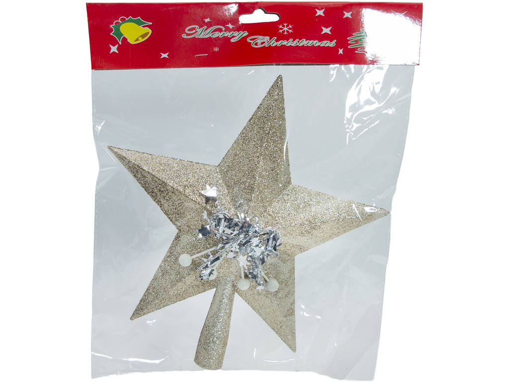 Décoration de Noël Étoile d'arbre argentée brillante de 23 cm