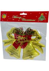 Enfeite Natalício Sinos Dourados Merry Christmas de 14x19,5 cm