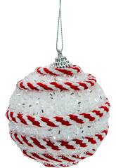 Ornamento Natalício Bola Branca Brilhante com Cordão Branco e Vermelho de 10 cm