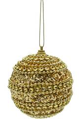 Ornamento Natalício Bola Dourada com Contas de 8 cm