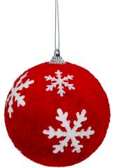 Décoration de Noël boule rouge en velours avec flocons blancs de 10 cm