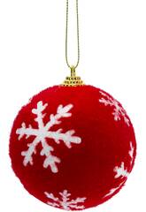 Décoration de Noël Boule rouge en velours avec flocons blancs de 8 cm