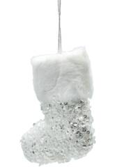 Enfeite Natalício Meia Natalícia Branca Brilhante de 12x10 cm