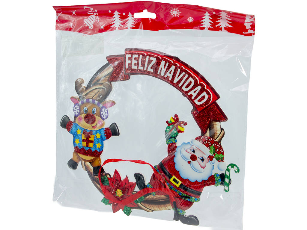 Décoration de Noël Affiche Père Noël et renne 21 x 24 cm