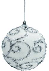 Ornamento Natalício Bola Branca com Glitter Prateado de 10 cm