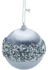 Décoration de Noël boule argentée avec perles et paillettes, 10 cm