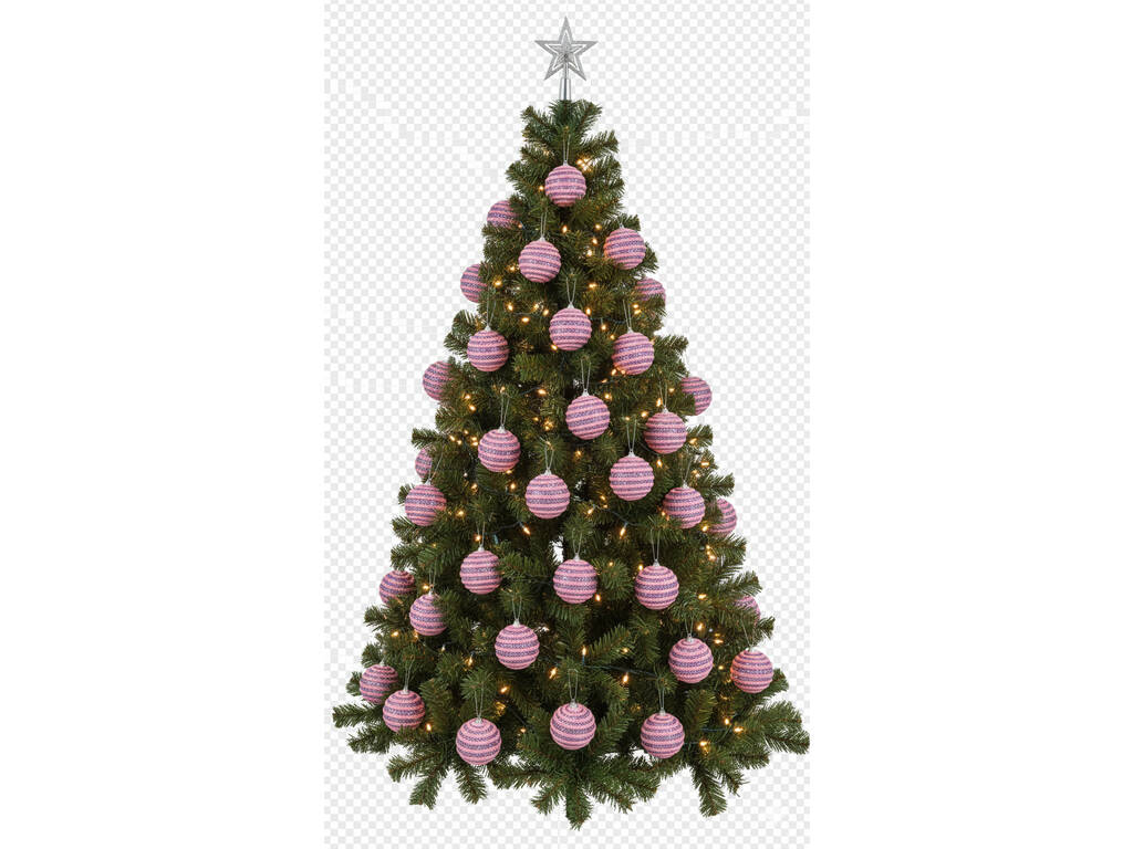 Décoration de Noël boule violette brillante avec ficelle rose de 8 cm