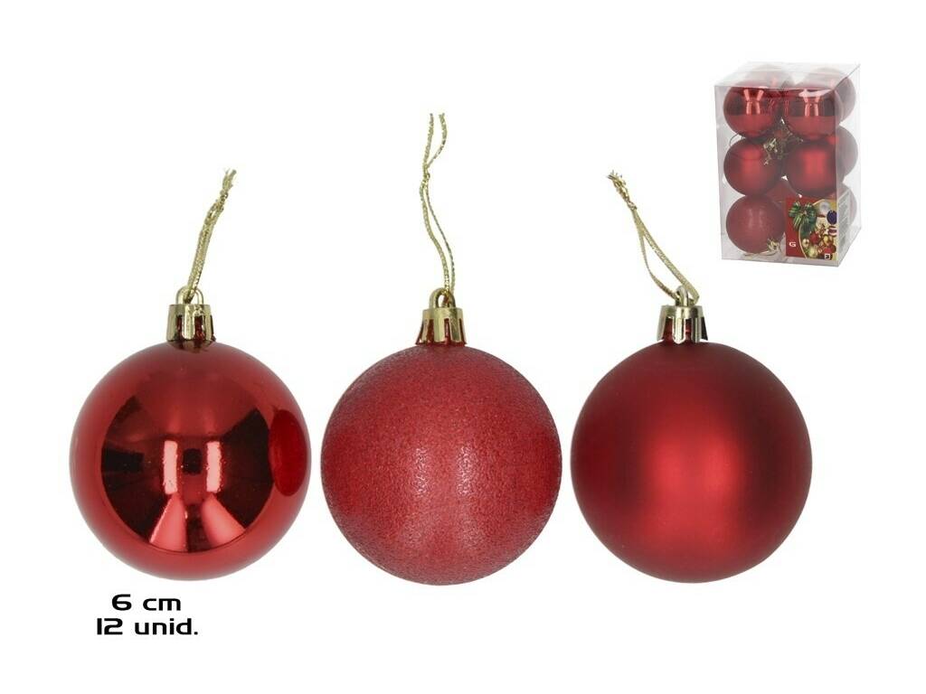 Décoration de Noël Boîte de 12 boules de Noël assorties de couleur rouge, 6 cm
