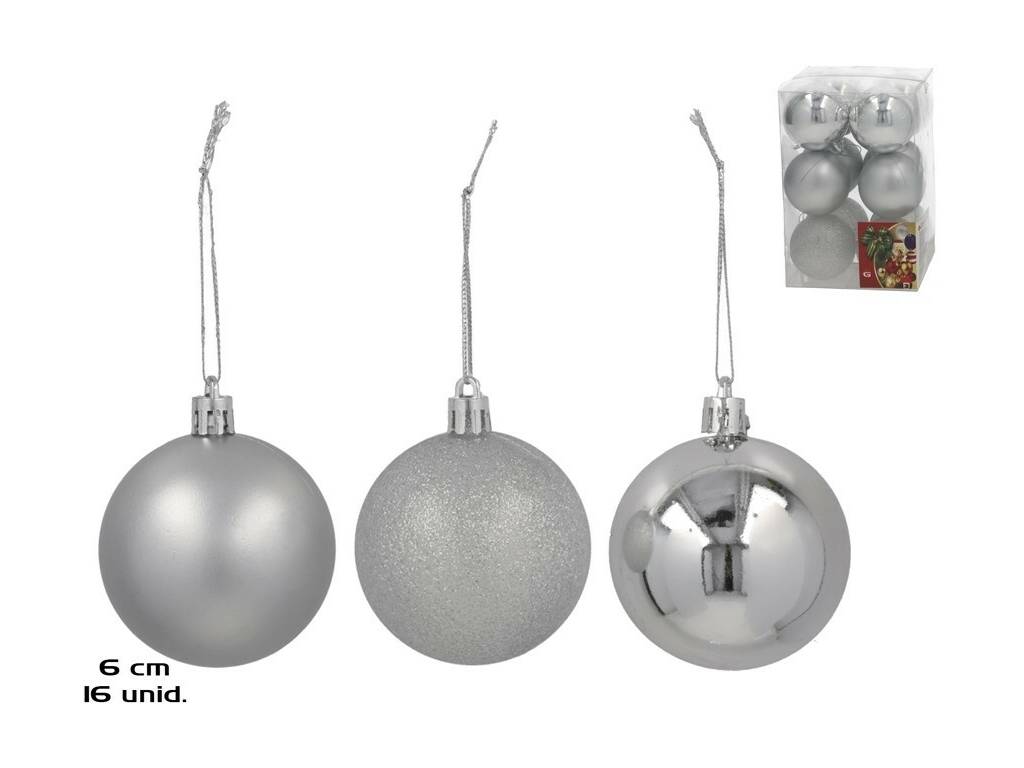 Décoration de Noël Boîte de 16 boules de Noël assorties couleur argent de 6 cm