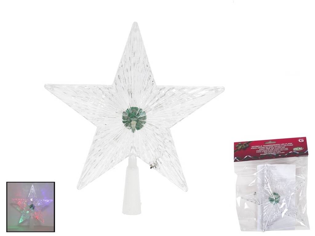 Décoration de Noël étoile transparente avec lumière LED de 21 cm
