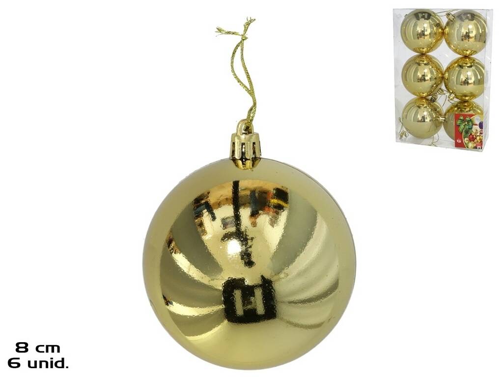 Décoration de Noël Boîte de 6 boules de Noël dorées de 8 cm