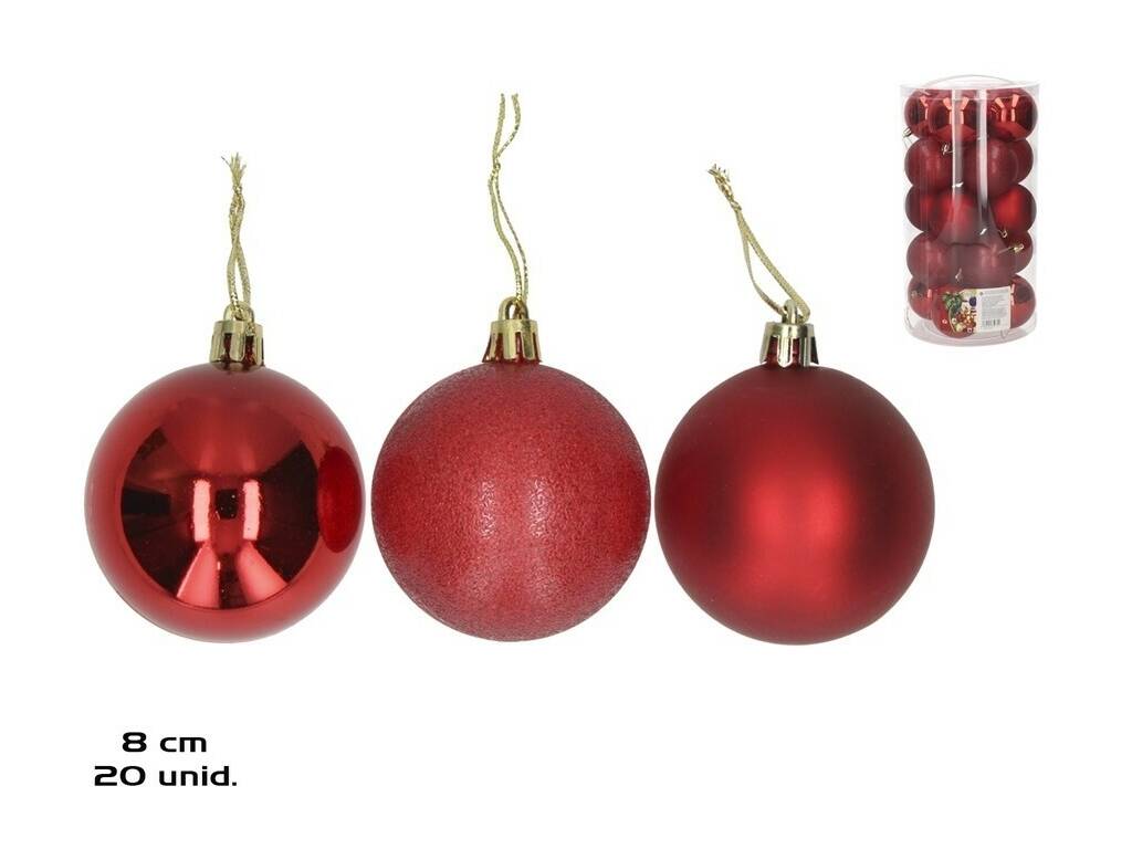 Décoration de Noël Boîte de 20 boules de Noël assorties de couleur rouge, 8 cm