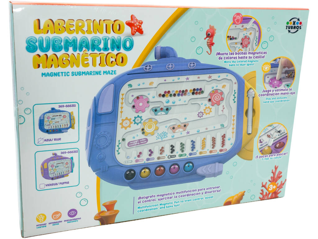 Labyrinthe sous-marin magnétique bleu avec stylo et poissons