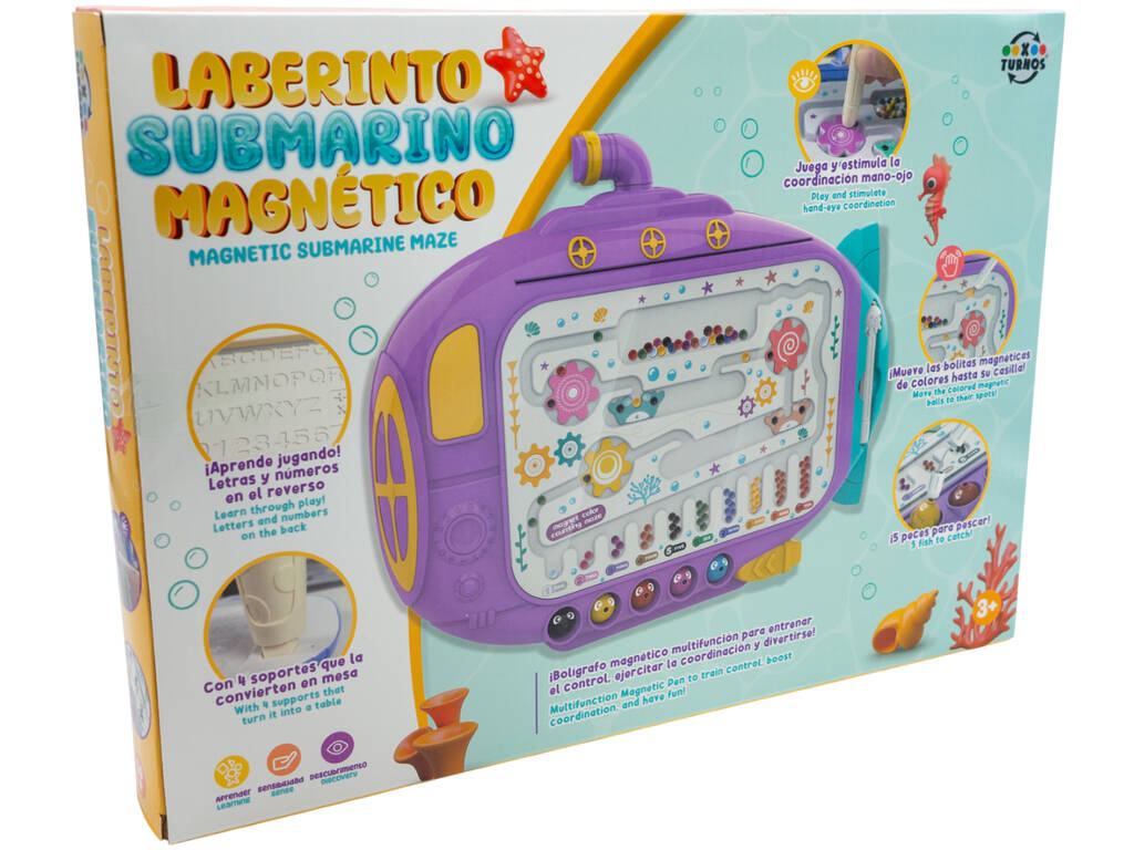 Labyrinthe magnétique sous-marin violet avec stylo et poissons