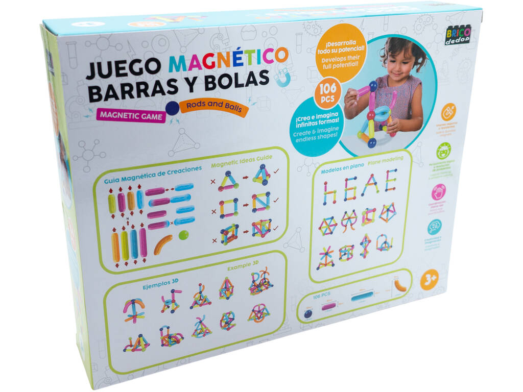 Jogo Magnético de Barras e Bolas com 106 Peças