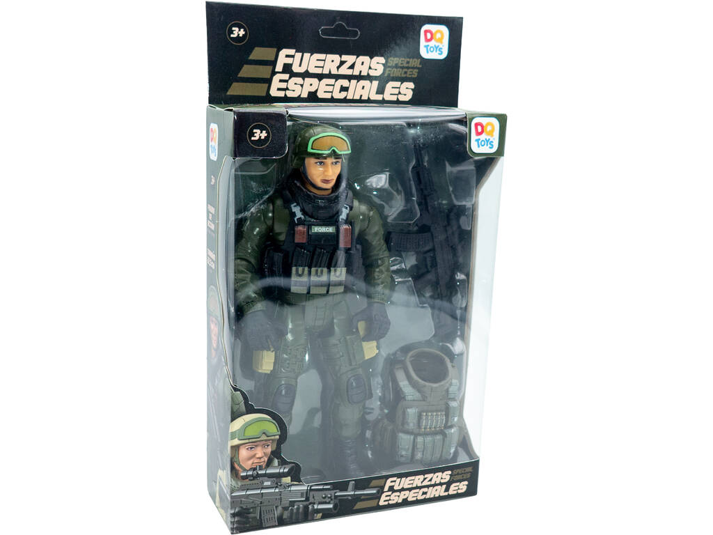 Forces spéciales Figurine en uniforme vert de 22,5 cm avec casque et lunettes