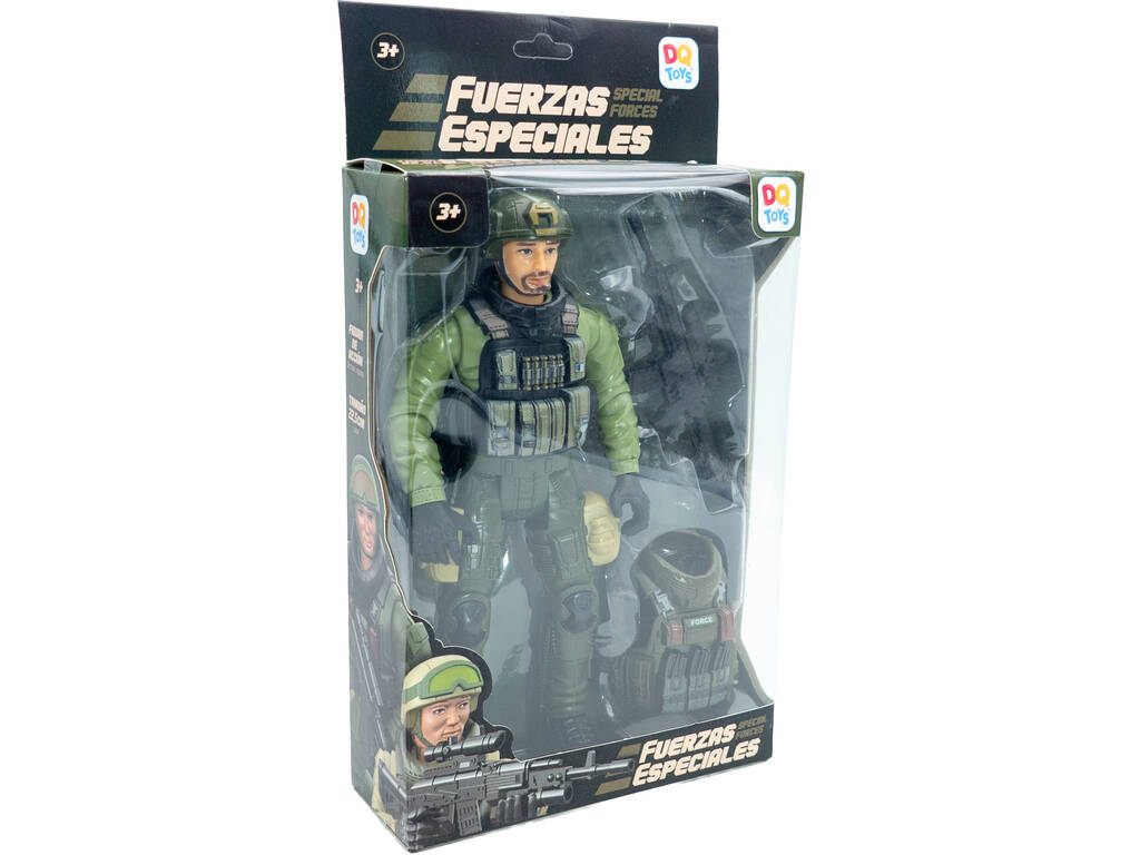 Forces spéciales Figurine en uniforme vert foncé et clair de 22,5 cm avec casque
