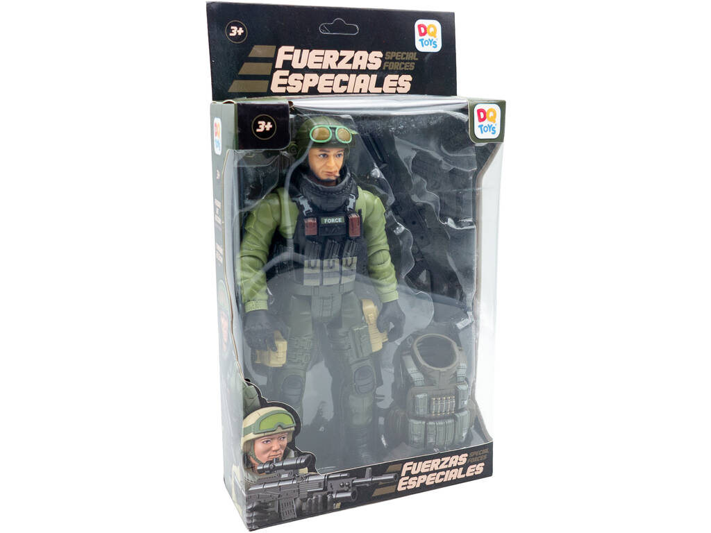 Forces spéciales Figurine en uniforme vert foncé et clair de 22,5 cm avec casque et lunettes
