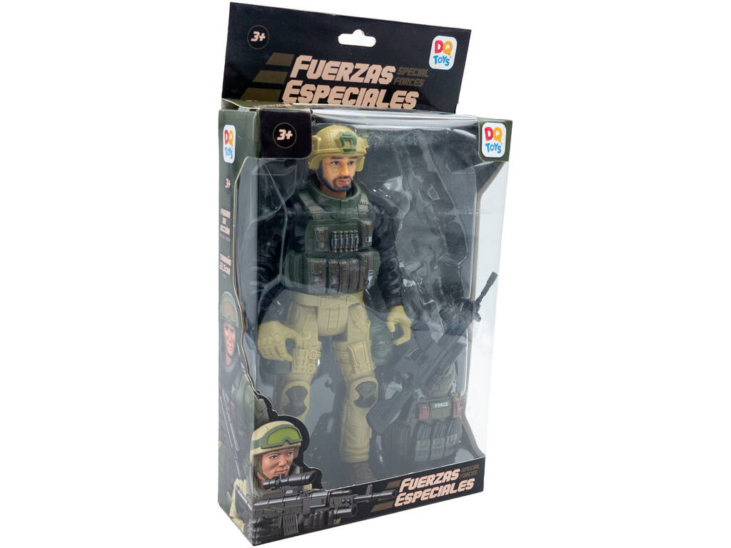 Forces spéciales Figurine en uniforme noir et vert de 22,5 cm avec casque