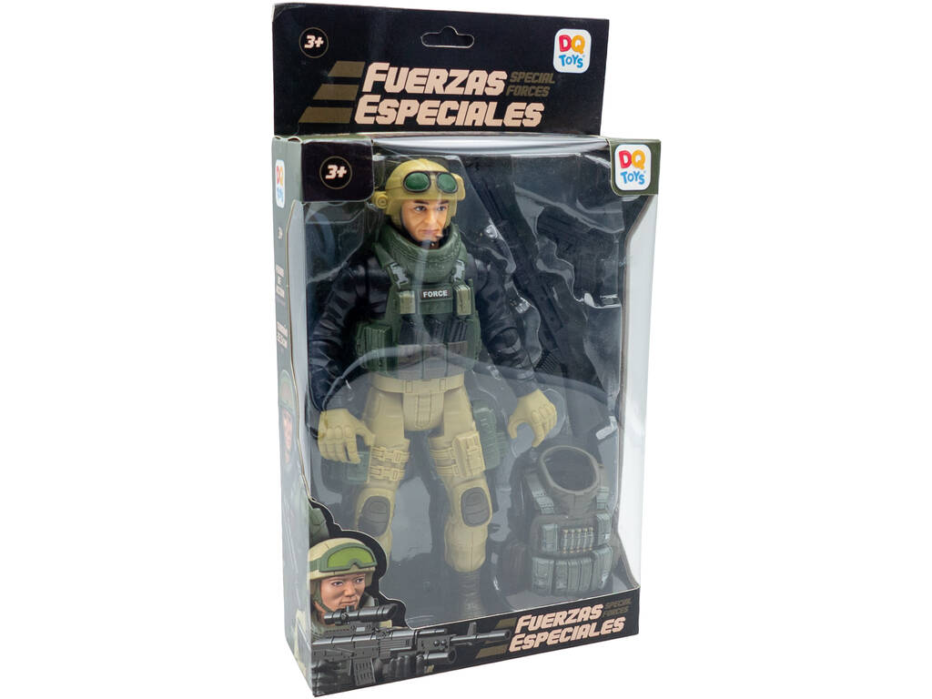 Figurine des forces spéciales en uniforme noir et vert de 22,5 cm avec casque et lunettes