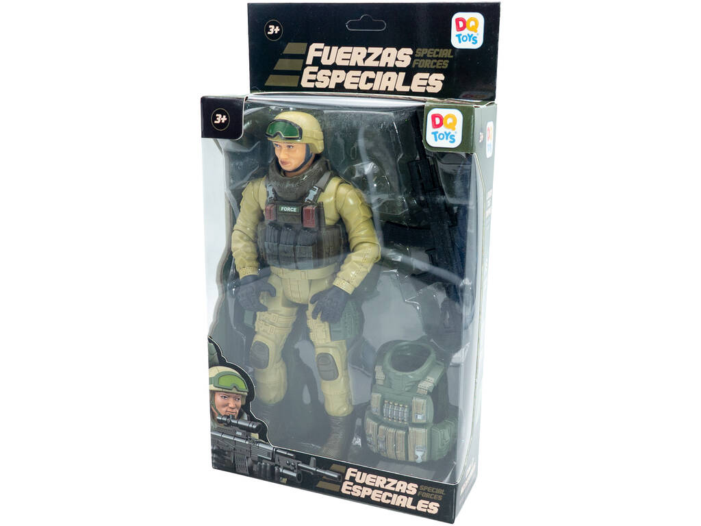 Forces spéciales Figurine en uniforme vert clair de 22,5 cm avec casque et lunettes