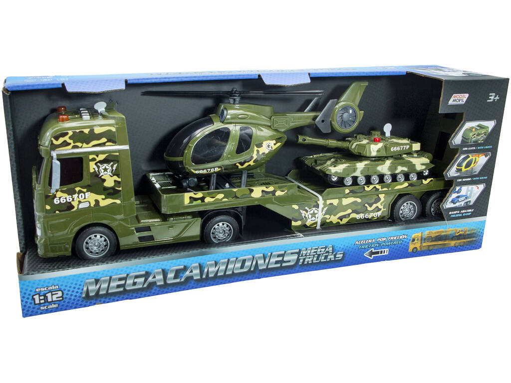 Méga-camion militaire de 55 cm avec char et hélicoptère