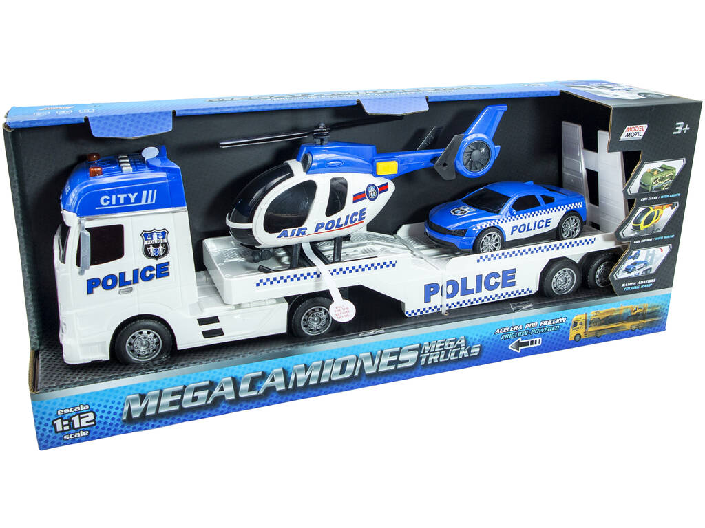 Méga camion de police de 55 cm avec voiture et hélicoptère