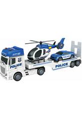 Méga camion de police de 55 cm avec voiture et hélicoptère
