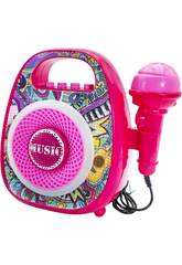 Karaoke Portátil Rosa con Altavoz y Micrófono
