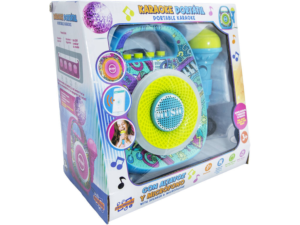 Karaoké portable bleu avec haut-parleur et microphone