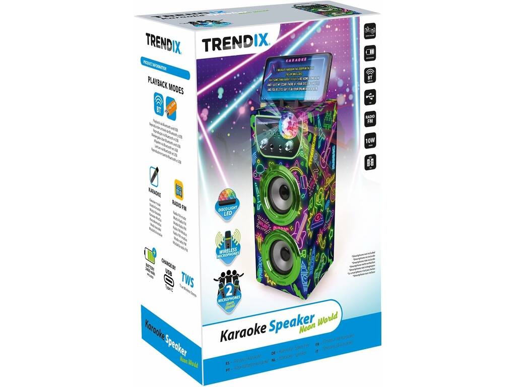 Trendix Karaoke Speaker Neon World con microfoni e disco luminoso a LED