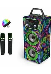 Trendix Karaoke Speaker Neon World mit Mikrofonen und LED-Licht-Disco