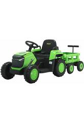 Coche Descapotable Tractor Verde con Remolque Radio Control a Batería