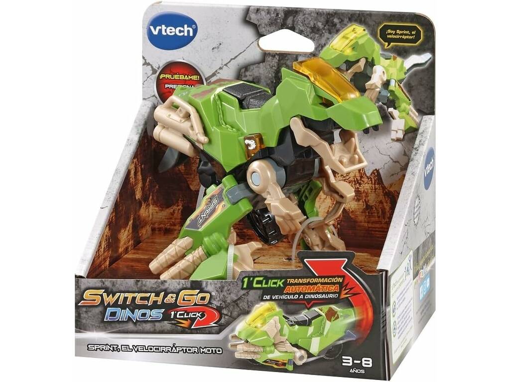 Switch & Go Dinos 1 Click et Fire 2 en 1 de 15 cm avec lumière et phrases