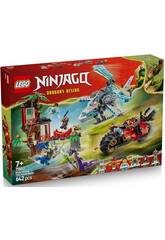 Lego Ninjago Battaglia di veicoli ninja vicino alla casa sull'albero