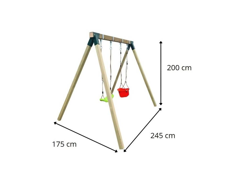 Balançoire en bois carré Reiko avec siège bébé 200 x 245 x 175 cm Masgames MA700094