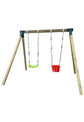 Balançoire en bois carré Reiko avec siège bébé 200 x 245 x 175 cm Masgames MA700094