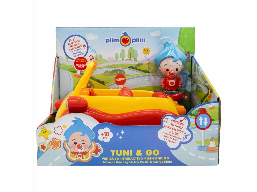 Plim Plim Vehículo Interactivo Tuni Push and Go de 20 cm con Figura