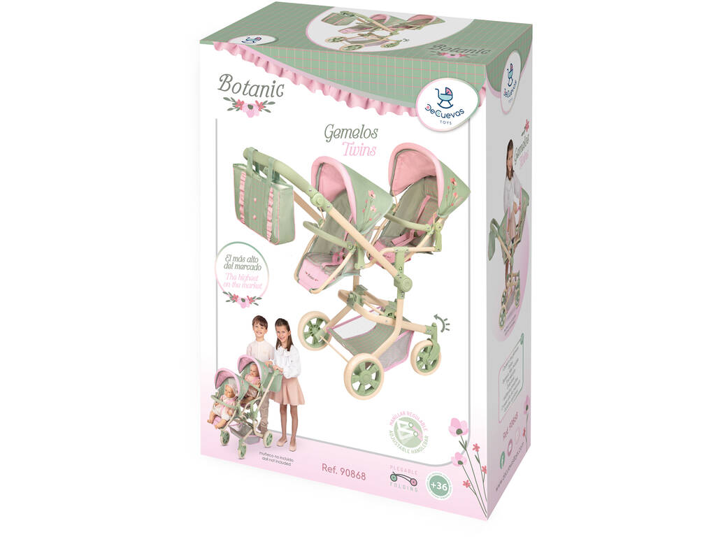 Carro de Muñecas Silla Muñeca Gemelar Plegable Botanic con Bolso