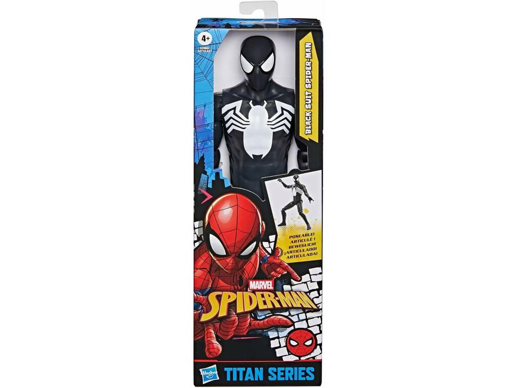 Marvel Spiderman Figura Articulada Titan Series Spiderman Traje Negro de 29 cm