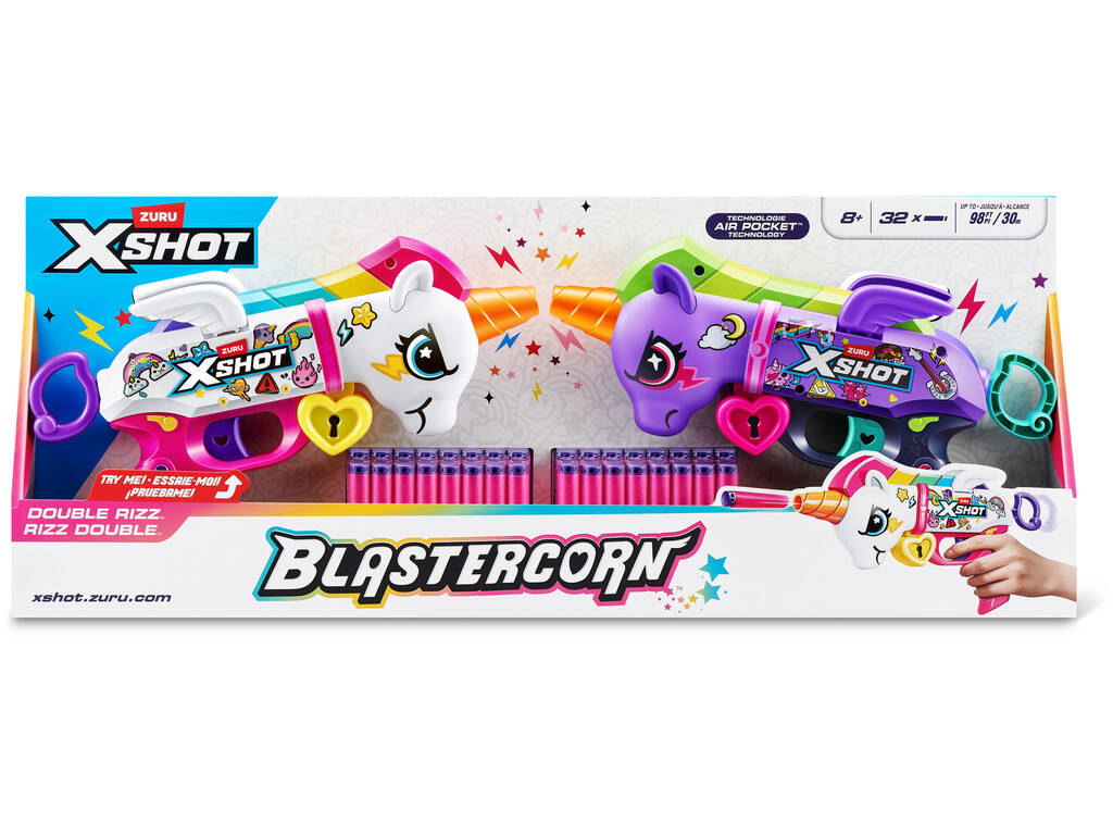 Zuru X-Shot Pack 2 Lanceurs de fléchettes Blastercorn Double Rizz avec 32 flèches