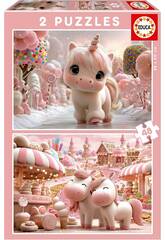 Puzzle 2X48 Unicornios Dulces