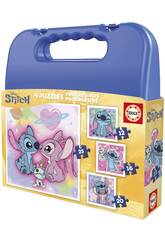 Disney Stitch Valigetta con 4 puzzle progressivi da 12-16-20-25 pezzi
