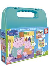 Peppa Pig Valigetta con 4 puzzle progressivi da 6-9-12-16 pezzi
