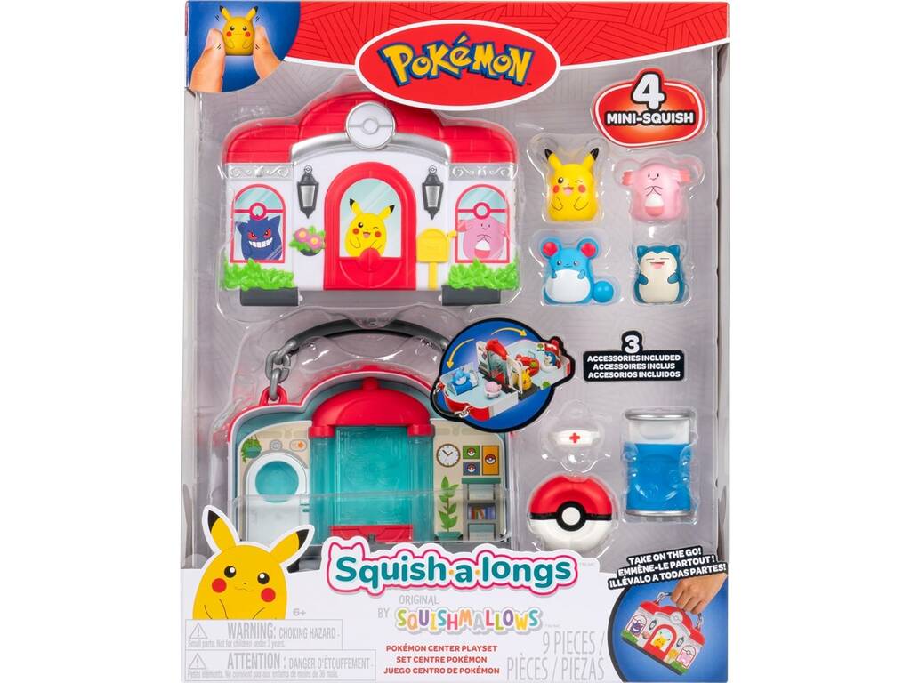 Squishmallows Squish-a-longs Pokémon Playset Centro Pokémon con 4 Mini-Squish e accessori