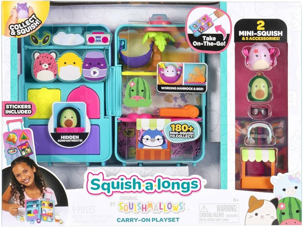 Ensemble de jeu Squishmallows Squish-a-longs valise contenant 2 Mini-Squish et des accessoires