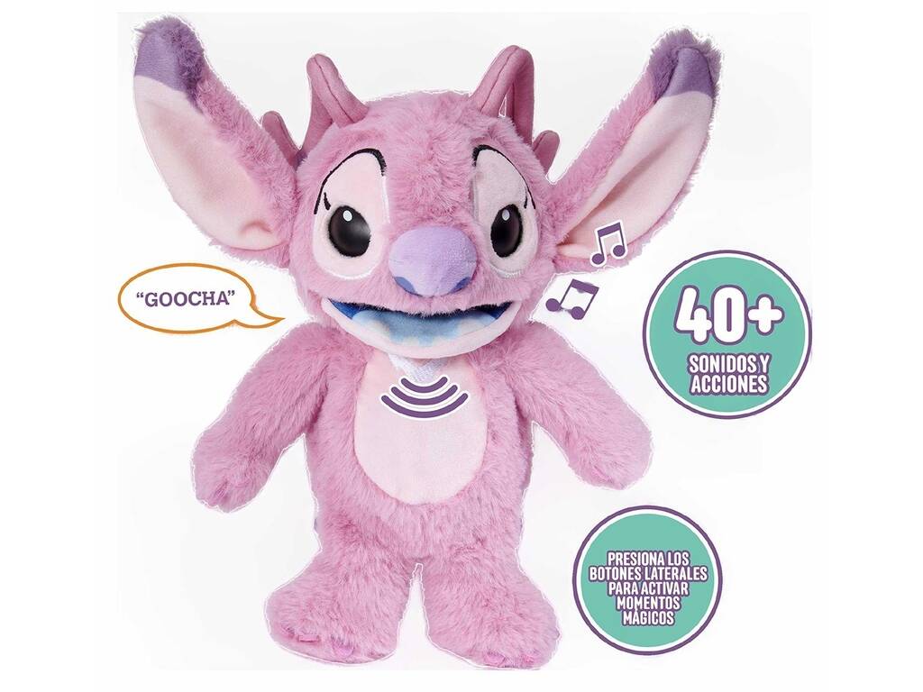 Disney Stitch Peluche Palm Puppetronics Angel de 20 cm con Sonidos y Acciones Realistas
