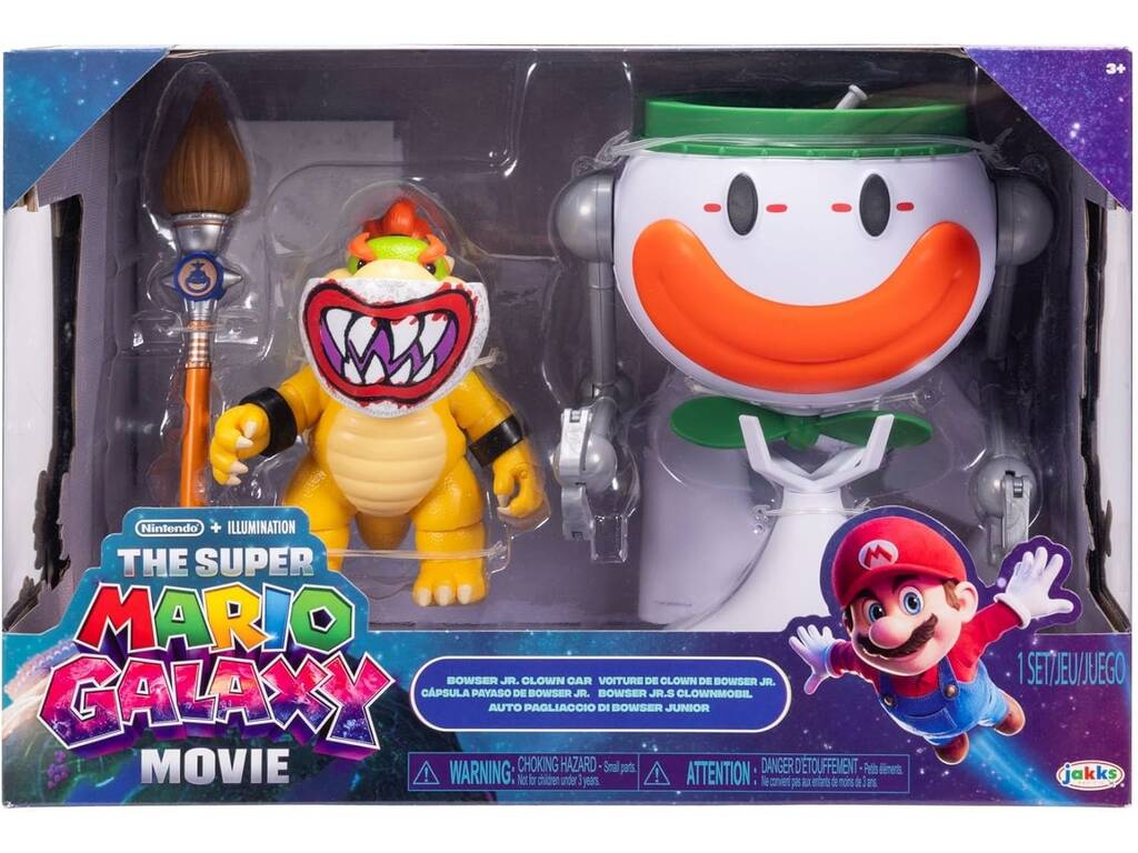 The Super Mario Galaxy Movie Figura Bowser Jr de 14 cm con Cápsula Payaso y Accesorios