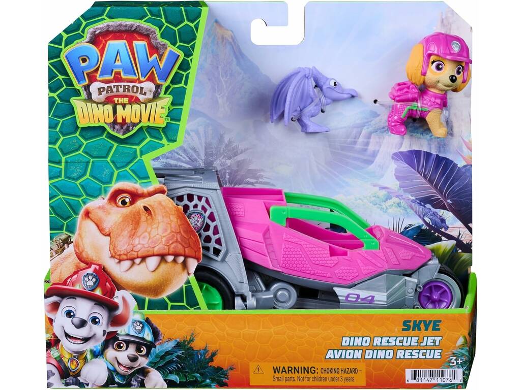 Paw Patrol The Dino Movie Skye con Vehículo y Dinosaurio