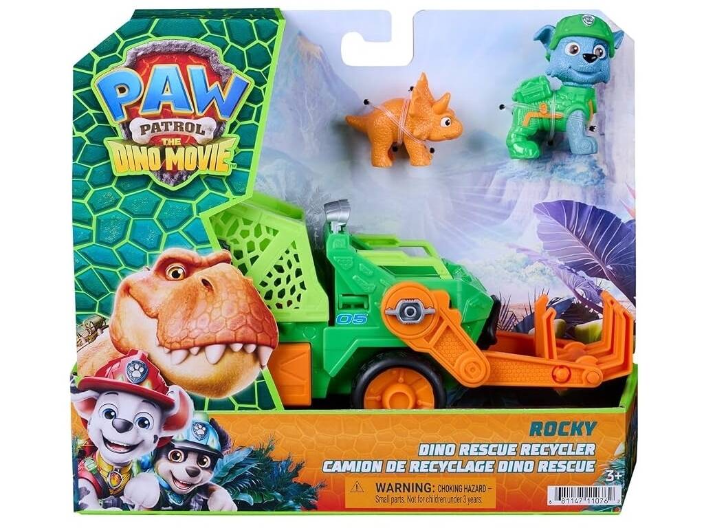 Paw Patrol The Dino Movie Rocky con Vehículo y Dinosaurio